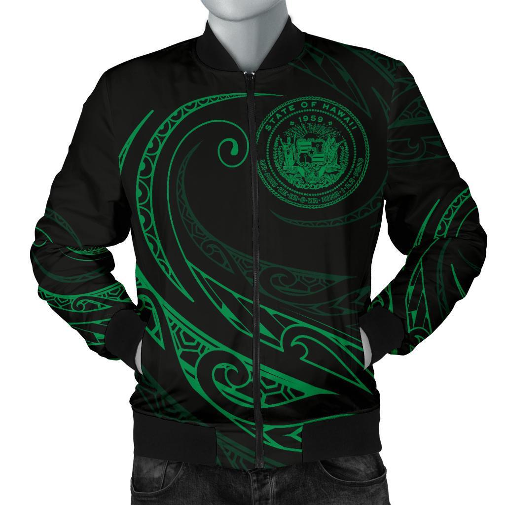 Hawaii Coat Of Arms Polynesian Men's Bomber Jacket - Green - Frida Style Green - Polynesian Pride