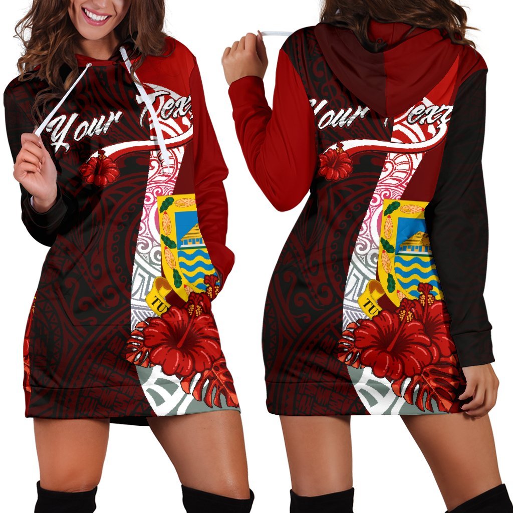 Vanuatu Polynesian Custom Personalised Hoodie Dress - Coat Of Arm With Hibiscus Red - Polynesian Pride