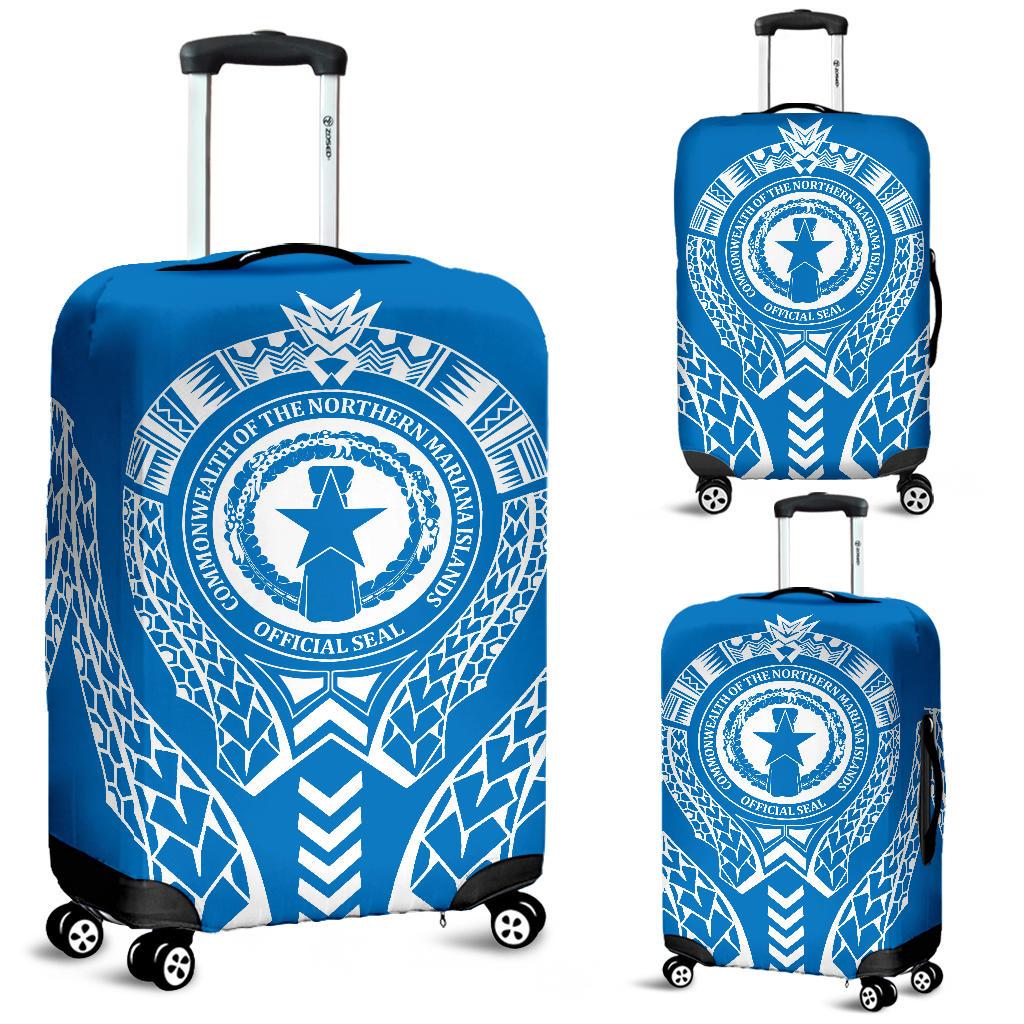 Northern Mariana Islands Luggage Cover - Micronesian Tribal Blue Blue - Polynesian Pride