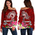 Samoa Women's Off Shoulder Sweater - Turtle Plumeria (Red) Red - Polynesian Pride