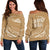 Hawaiian Mauna Kea Polynesian Women's Off Shoulder Sweater - Gold And White - Frida Style Gold - Polynesian Pride