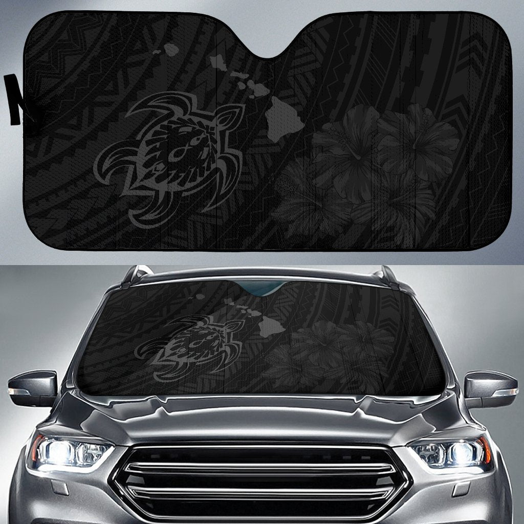 Hawaiian Hibiscus Sea Turtle Swim Polynesian Car Sun Shade - AH - Grey Auto Sun Shade Universal Fit Grey - Polynesian Pride