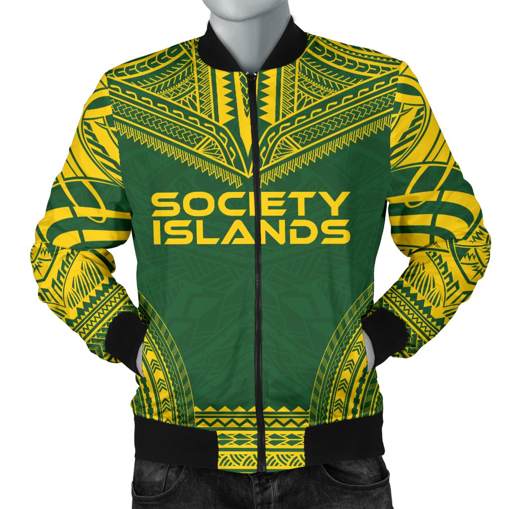 Society Islands Flag Polynesian Chief Men's Bomber Jacket Green - Polynesian Pride