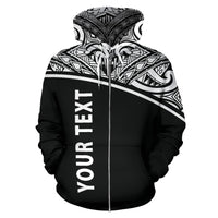 Northern Mariana Islands Polynesian All Over Custom Zip up Hoodie Black Curve Version - Polynesian Pride