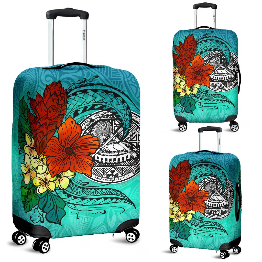 American Samoa Luggage Covers - Tropical Flowers Style Blue - Polynesian Pride