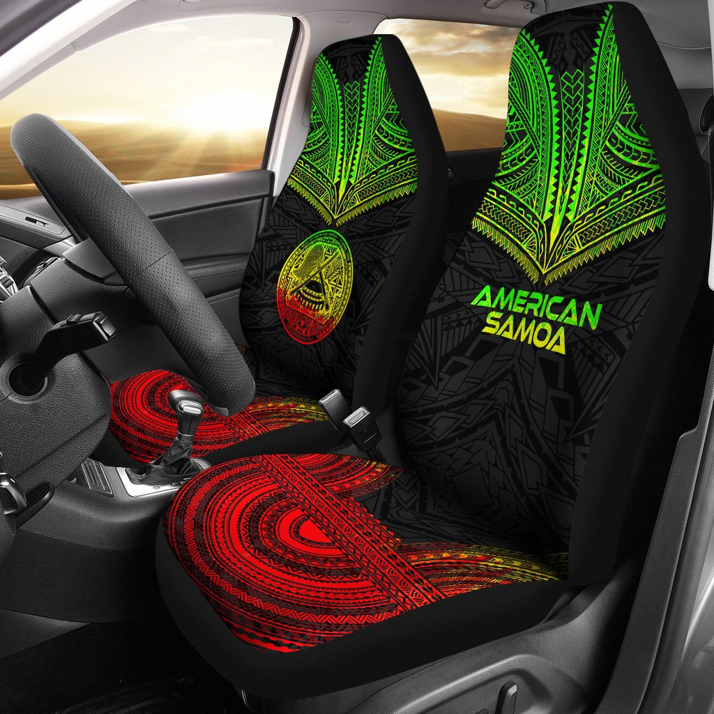 American Samoa Car Seat Cover - American Samoa Seal Polynesian Chief Tattoo Reggae Version Universal Fit Reggae - Polynesian Pride