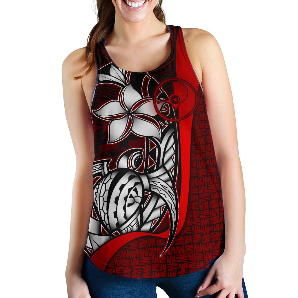Yap Micronesia Women's Racerback Tank Red - Turtle With Hook - Polynesian Pride