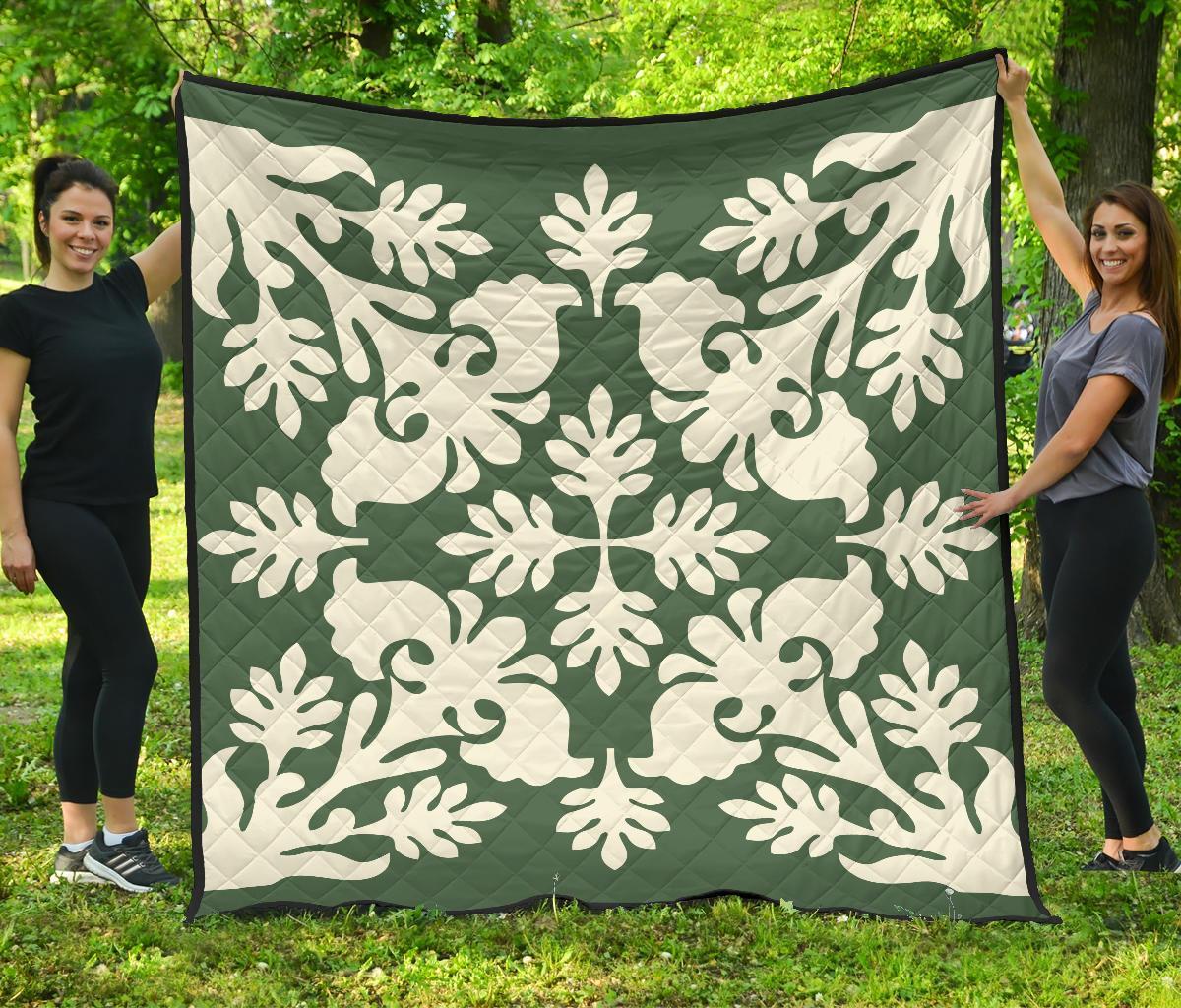 Hawaiian Flower Tropical Pattern Premium Quilt - Green - Argu Style - AH Green - Polynesian Pride