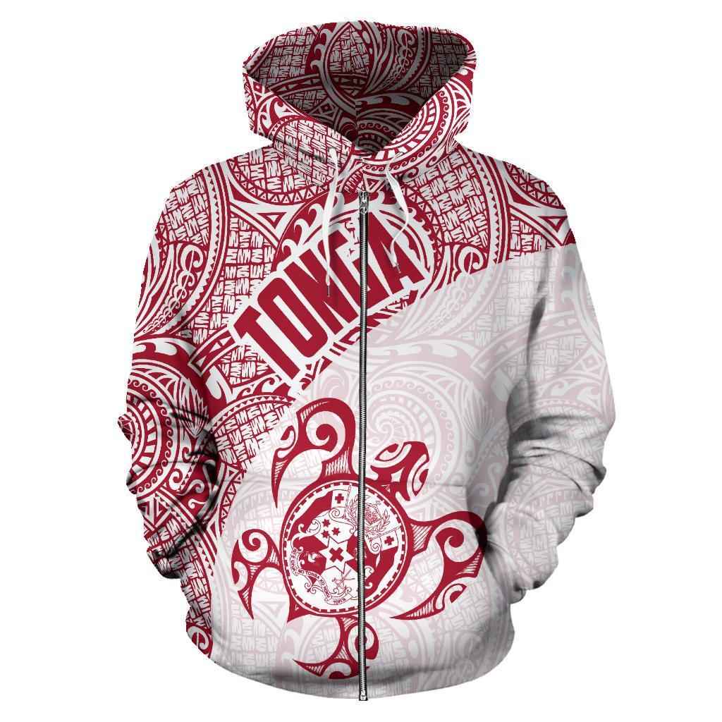 Tonga Zip up Hoodie Tonga Coat of Arms In Turtle Polynesian Tattoo 060 - Polynesian Pride