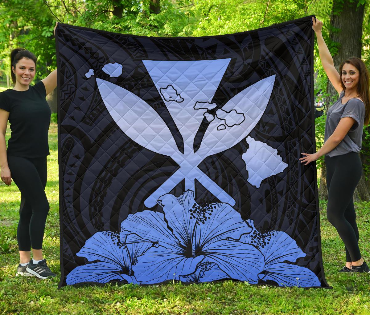 Hawaiian Kanaka Premium Quilt Hibiscus Polynesian Love Blue Blue - Polynesian Pride
