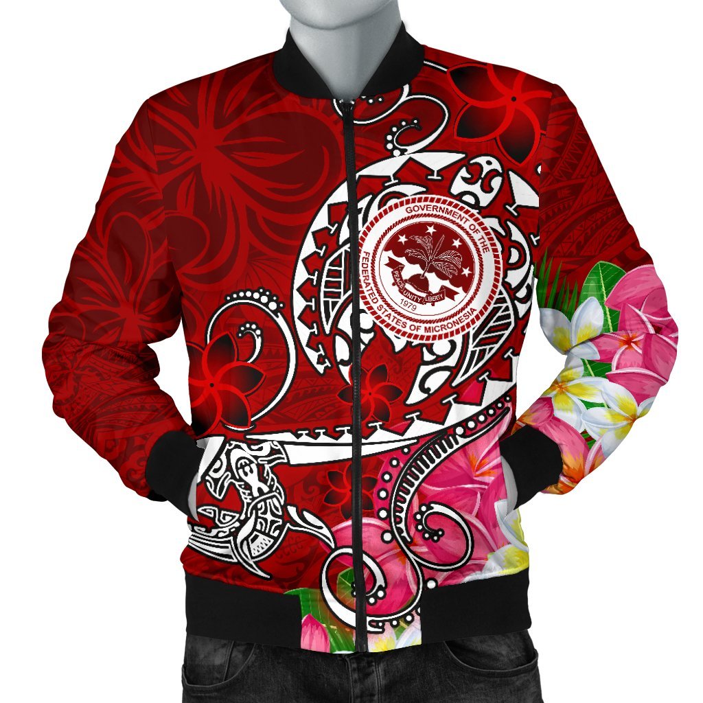 FSM Men;s Bomber Jacket - Turtle Plumeria (Red) Red - Polynesian Pride