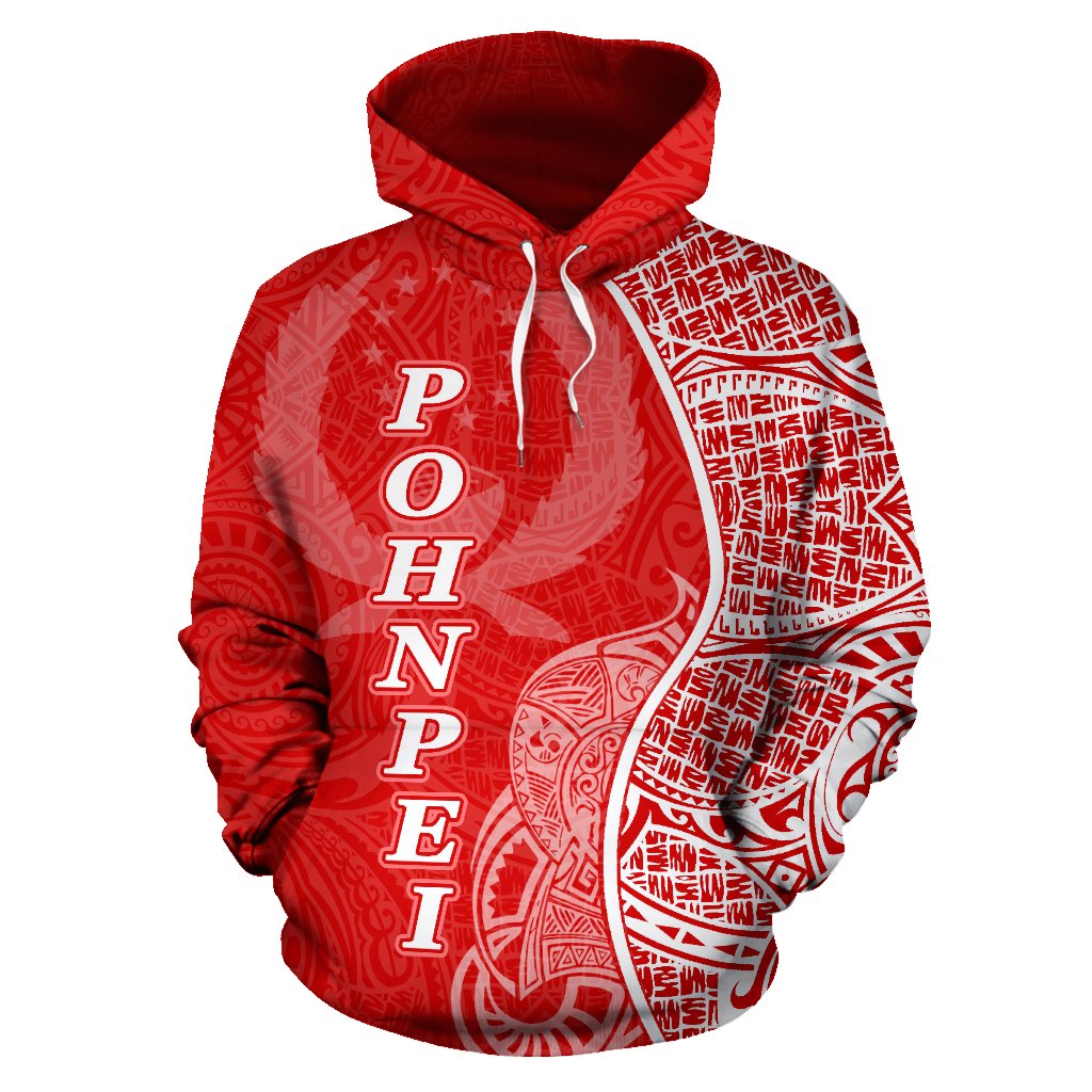 Pohnpei Polynesian Hoodie Coconut Tree Red nd White - Polynesian Pride