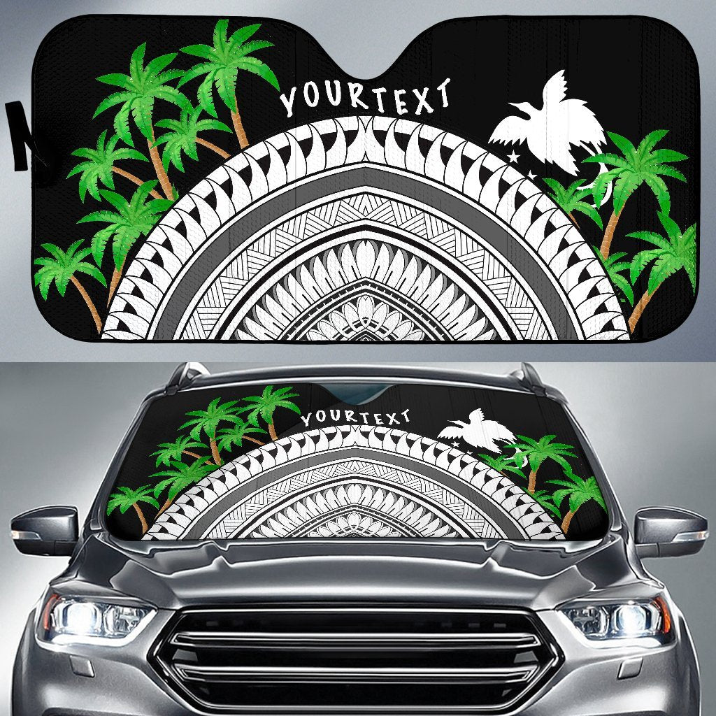 Papua New Guinea Custom Personalised Auto Sun Shades - Ginger Lei Pattern Auto Sun Shade Universal Fit BLACK - Polynesian Pride