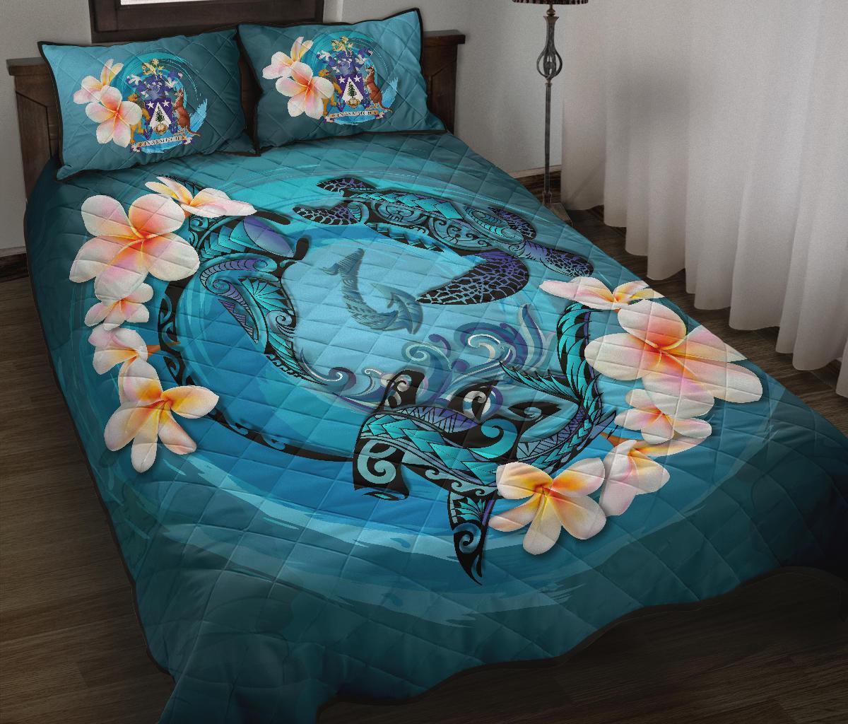 Norfolk Island Polynesian Quilt Bed Set - Blue Plumeria Animal Tattoo Blue - Polynesian Pride