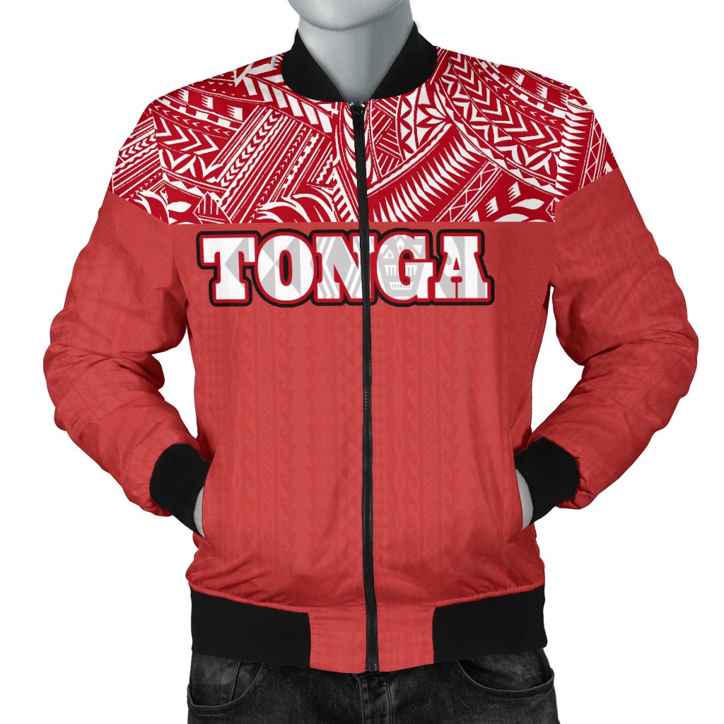 Tonga Men's Bomber Jacket - Polynesian Design Black - Polynesian Pride