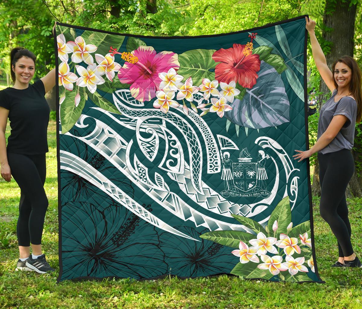 Fiji Polynesian Premium Quilt - Summer Plumeria (Turquoise) - Polynesian Pride