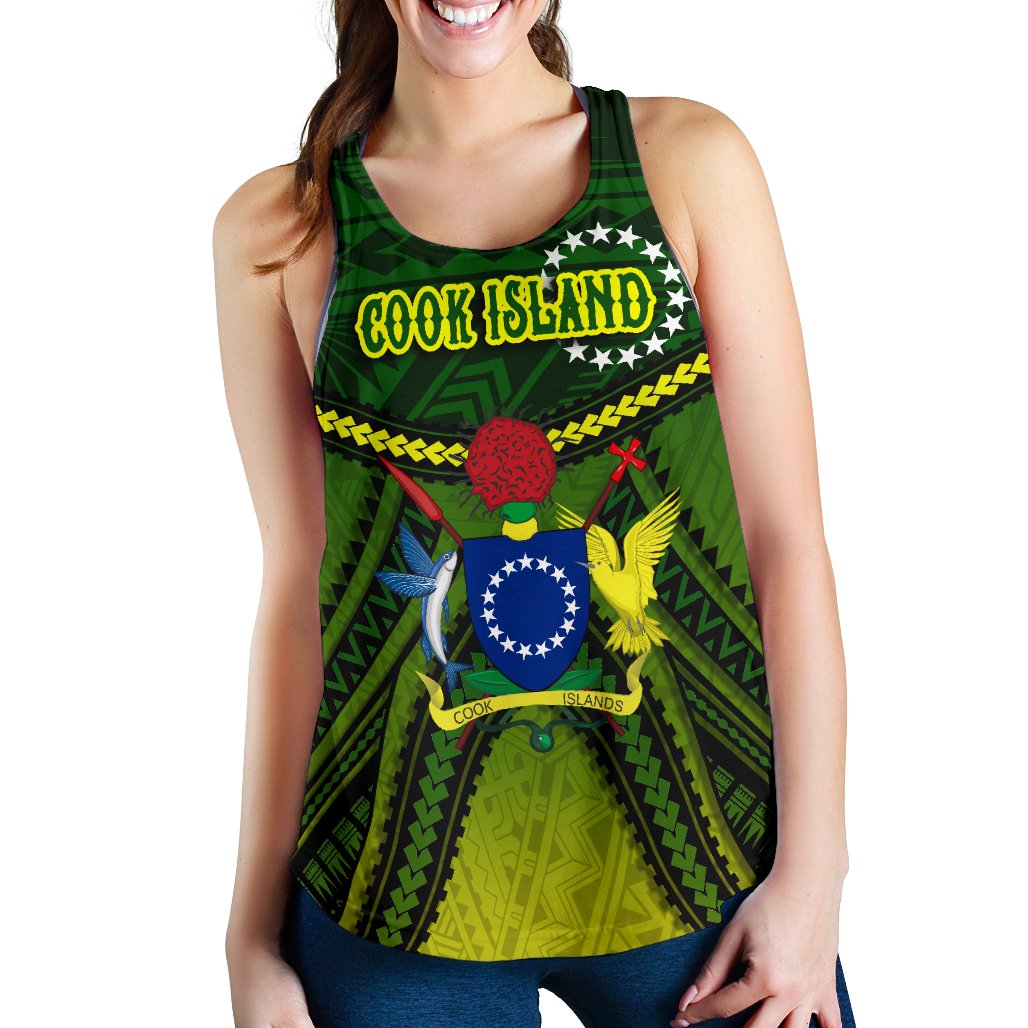 Cook Islands Women Racerback Tank Polynesian Tattoo Seashore Green - Polynesian Pride