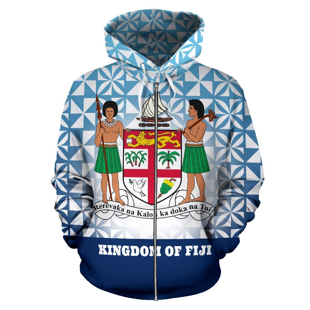 Fiji Tapa Zip Hoodie Fiji Coat of Arms Kingdom of Fiji - Polynesian Pride
