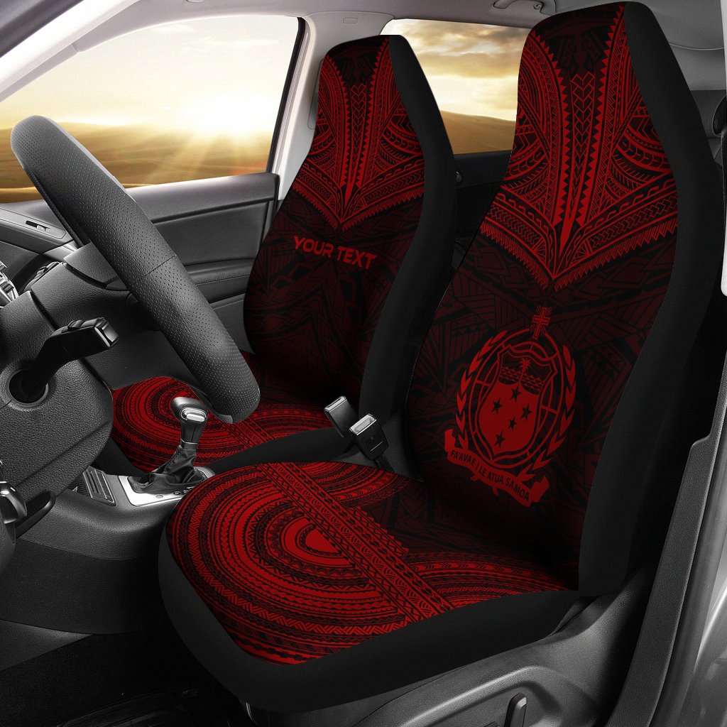 Samoa Custom Personalised Car Seat Cover - Samoa Coat Of Arms Polynesian Chief Tattoo Deep Red Version Universal Fit Red - Polynesian Pride