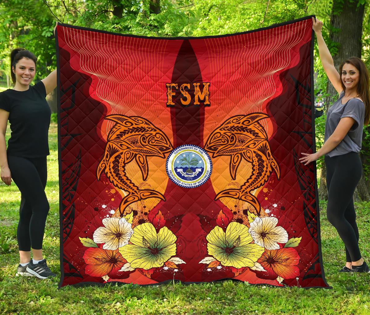 Federated States Of Micronesia Premium Quilt - Tribal Tuna Fish Orange - Polynesian Pride