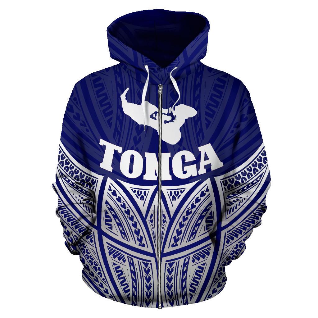 Tonga Polynesian Zip up Hoodie Blue Pride Map and Seal - Polynesian Pride