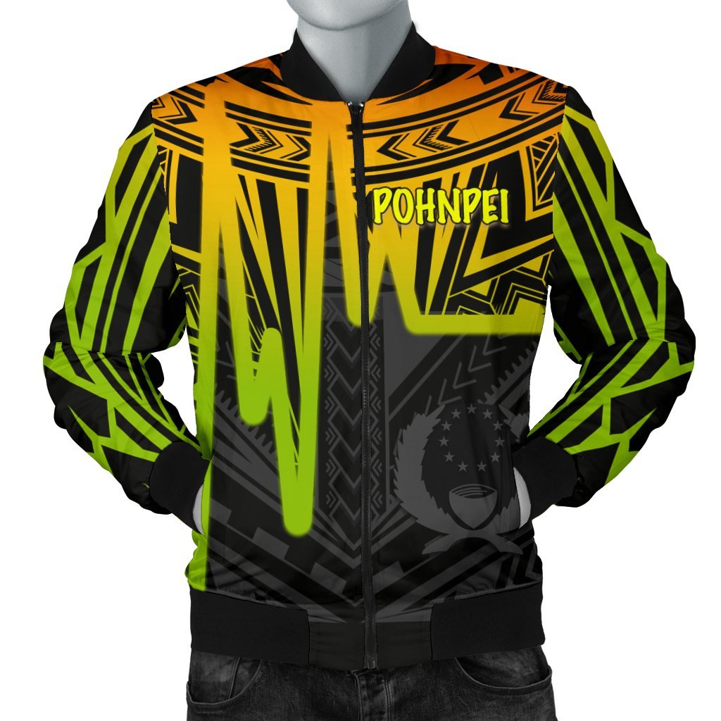 Pohnpei Men's Bomber Jacket - Pohnpei Seal In Heartbeat Patterns Style (Reggae) Reggae - Polynesian Pride