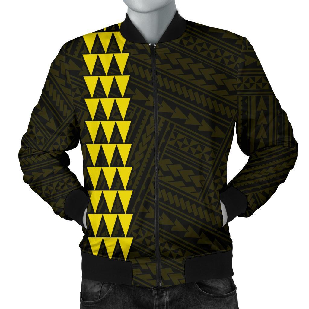 Hawaii Kakau Polynesian Anchor Map Men's Bomber Jacket - Yellow Yellow - Polynesian Pride