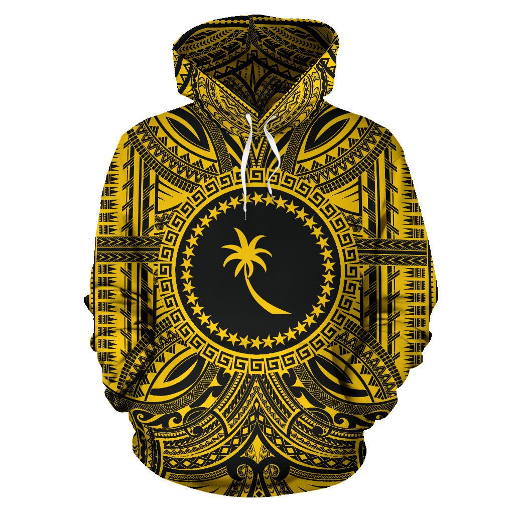 Chuuk ll Over Hoodie Chuuk Coat of rms Polynesian Gold Black Unisex Gold - Polynesian Pride