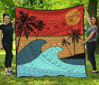 Hawaii Polynesian Sun Down Premium Quilt Black - Polynesian Pride