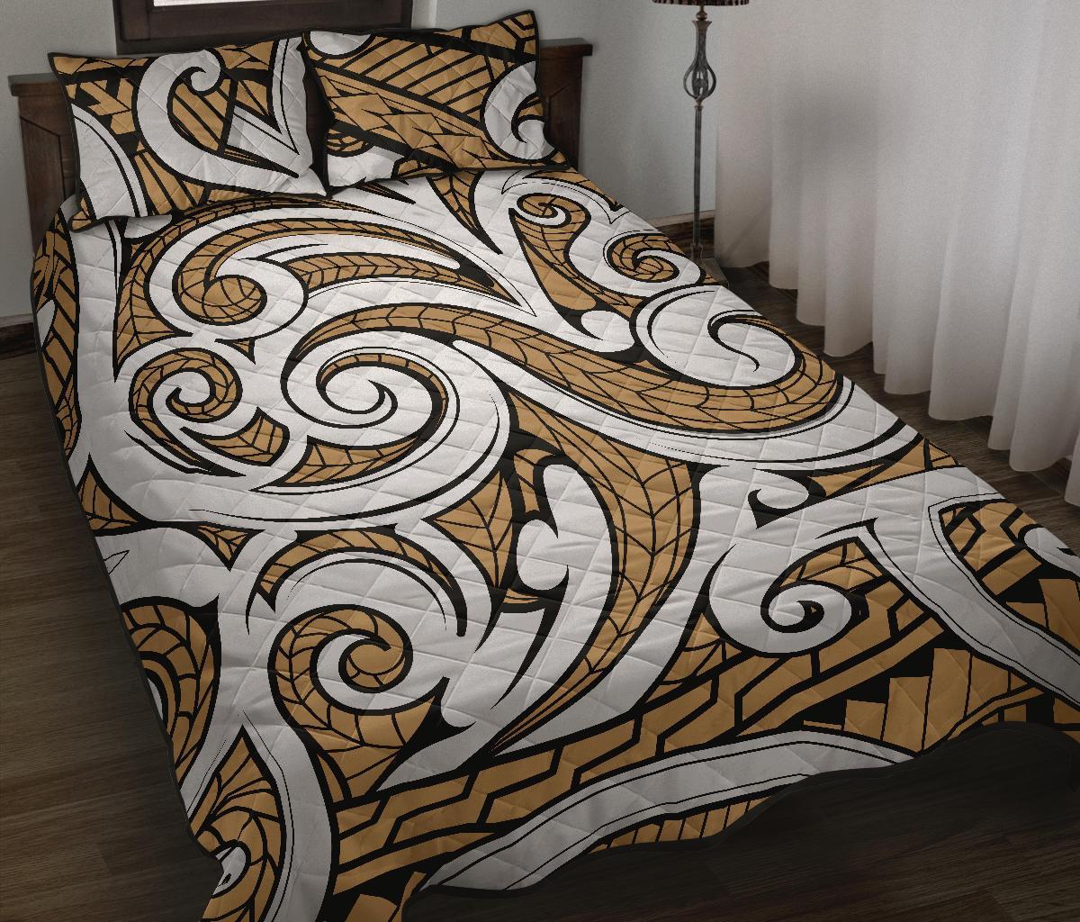Hawaii Quilt Bed Set Polynesia Maori Ethnic Ornament AH Gold - Polynesian Pride