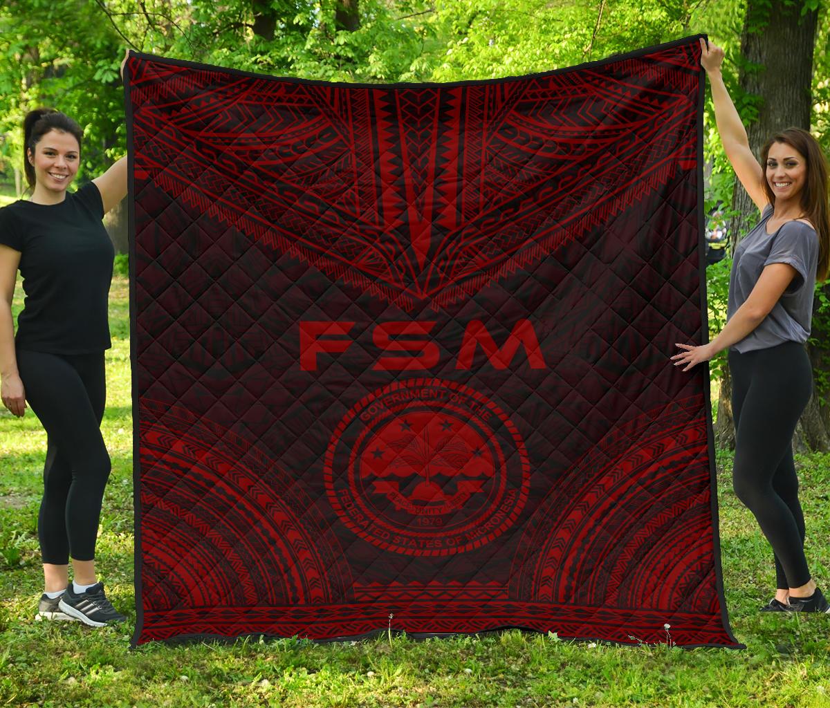 Federated States Of Micronesia Premium Quilt - FSM Seal Polynesian Chief Red Version Red - Polynesian Pride