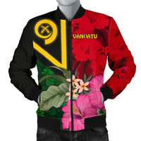 Vanuatu Men's Bomber Jacket - Vanuatu Flag with Hibiscus Red - Polynesian Pride