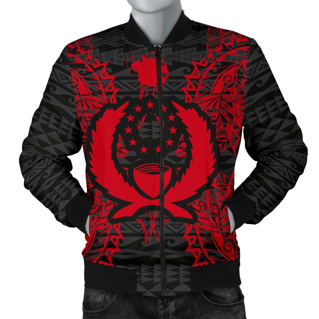 Pohnpei Polynesian Men's Bomber Jacket Map Red Red - Polynesian Pride