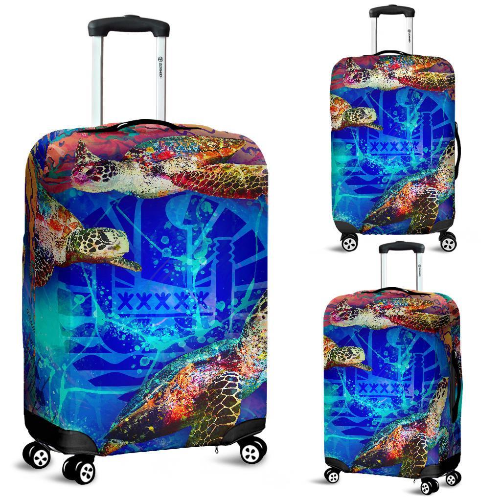 Tahiti Polynesian Luggage Cover - Coral Treasure BLUE - Polynesian Pride
