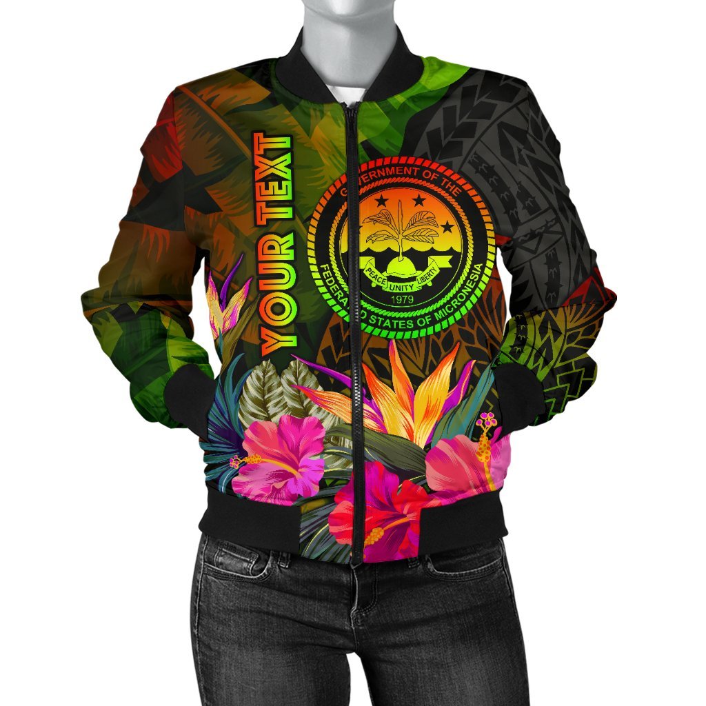 Federated States of Micronesia Polynesian Personalised Bomber Jackets - Hibiscus and Banana Leaves Reggae Unisex - Polynesian Pride