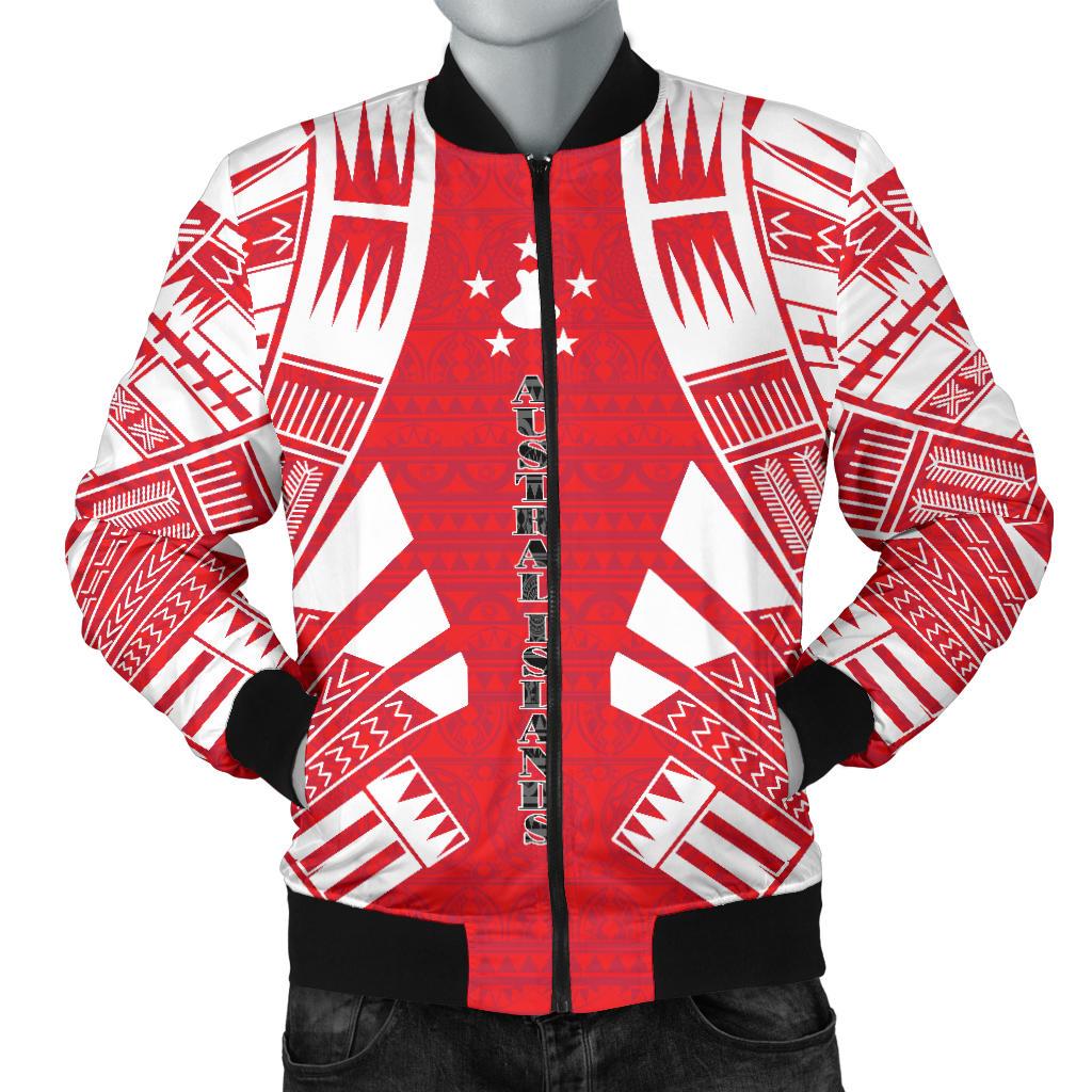 Austral Islands Men Bomber Jackets - Polynesian Tattoo Flag White - Polynesian Pride