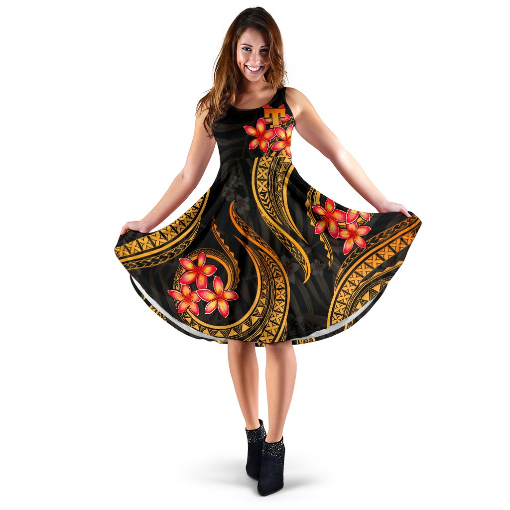Tonga Polynesian Midi Dress - Gold Plumeria - Polynesian Pride