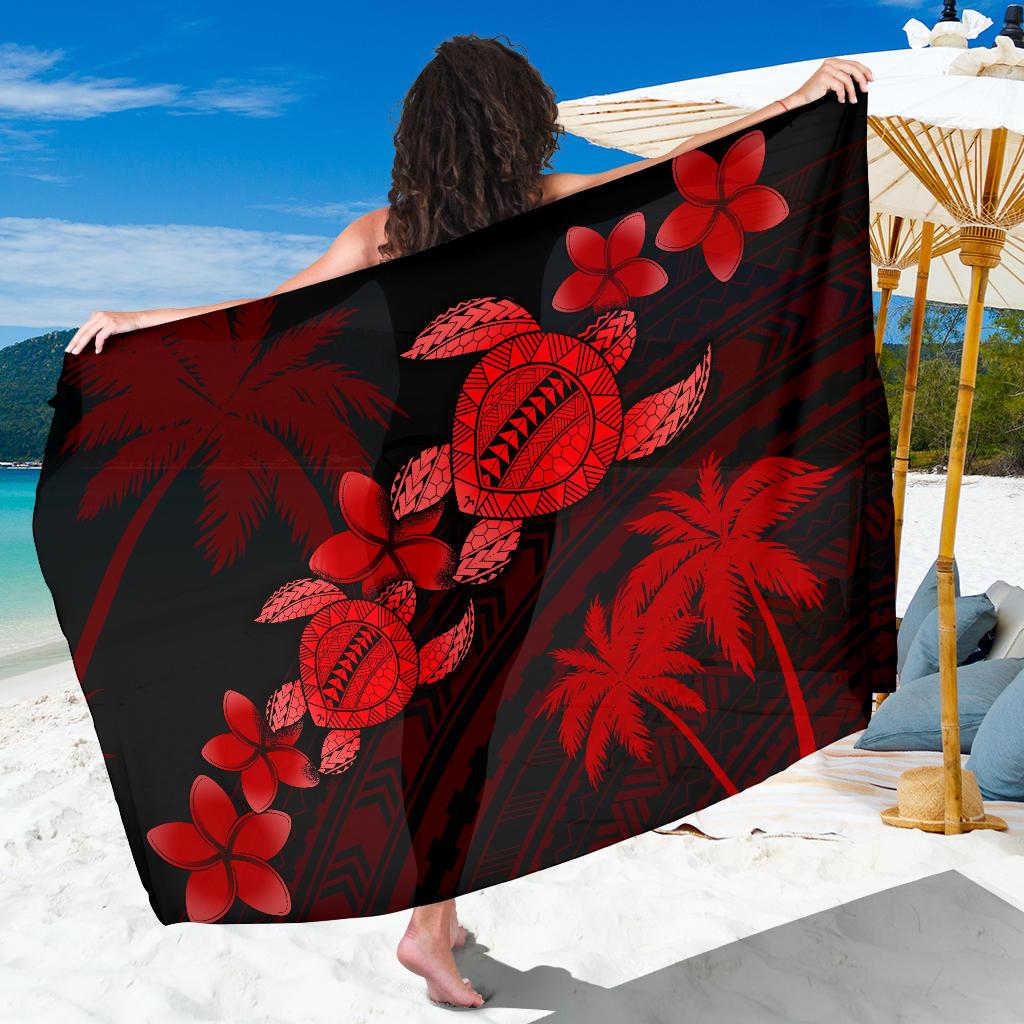 Hawaii Turtle Plumeria Coconut Tree Polynesian Sarong - Red Sarong One size Red - Polynesian Pride