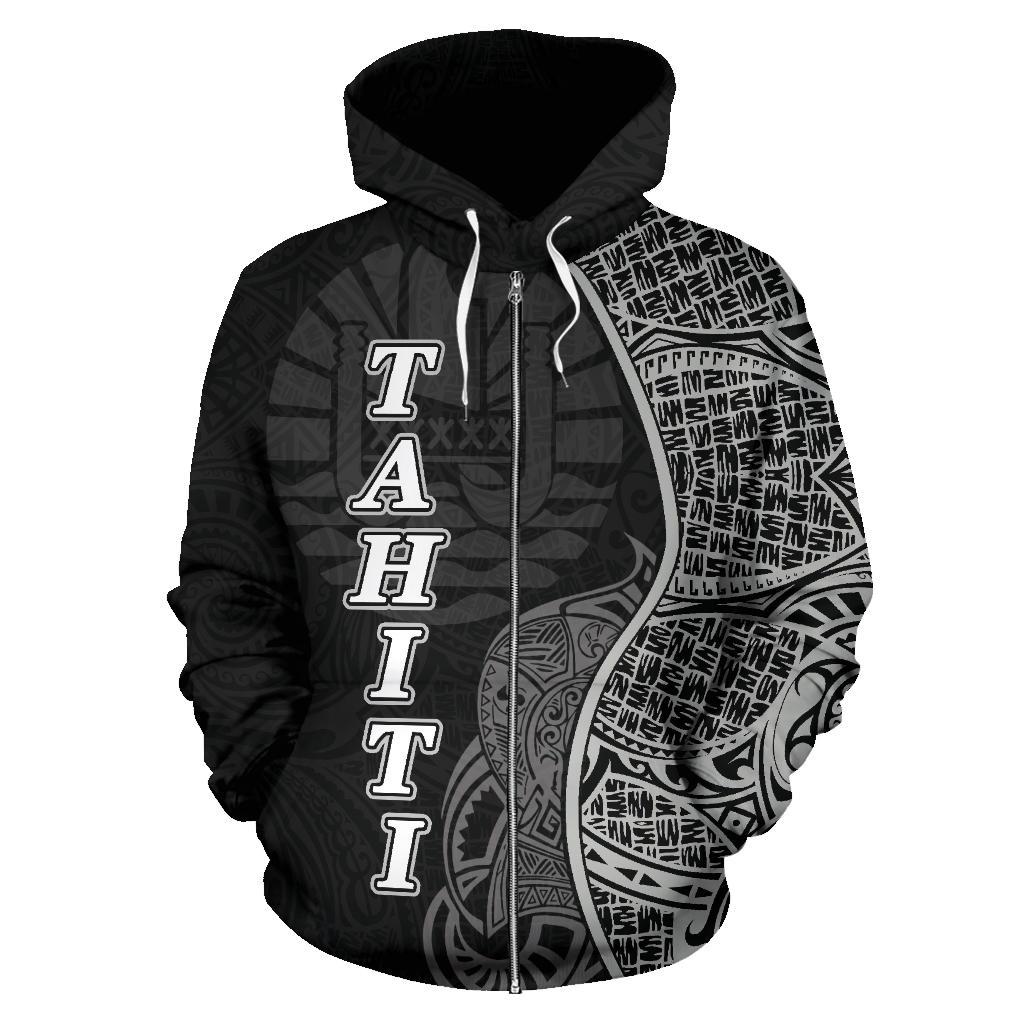 Tahiti Polynesian Zip up Hoodie Coconut Tree Black - Polynesian Pride