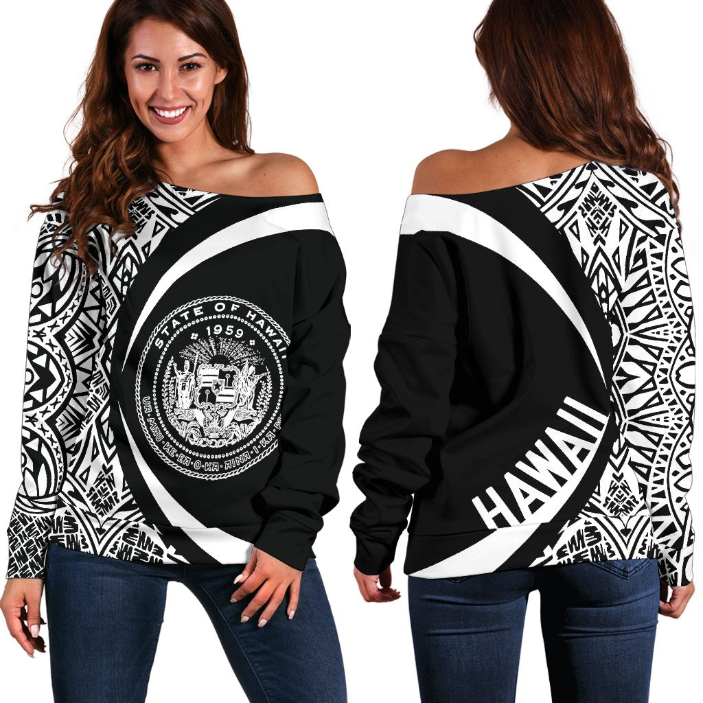 Hawaii Polynesian Women's Off Shoulder Sweater 06 White - Polynesian Pride