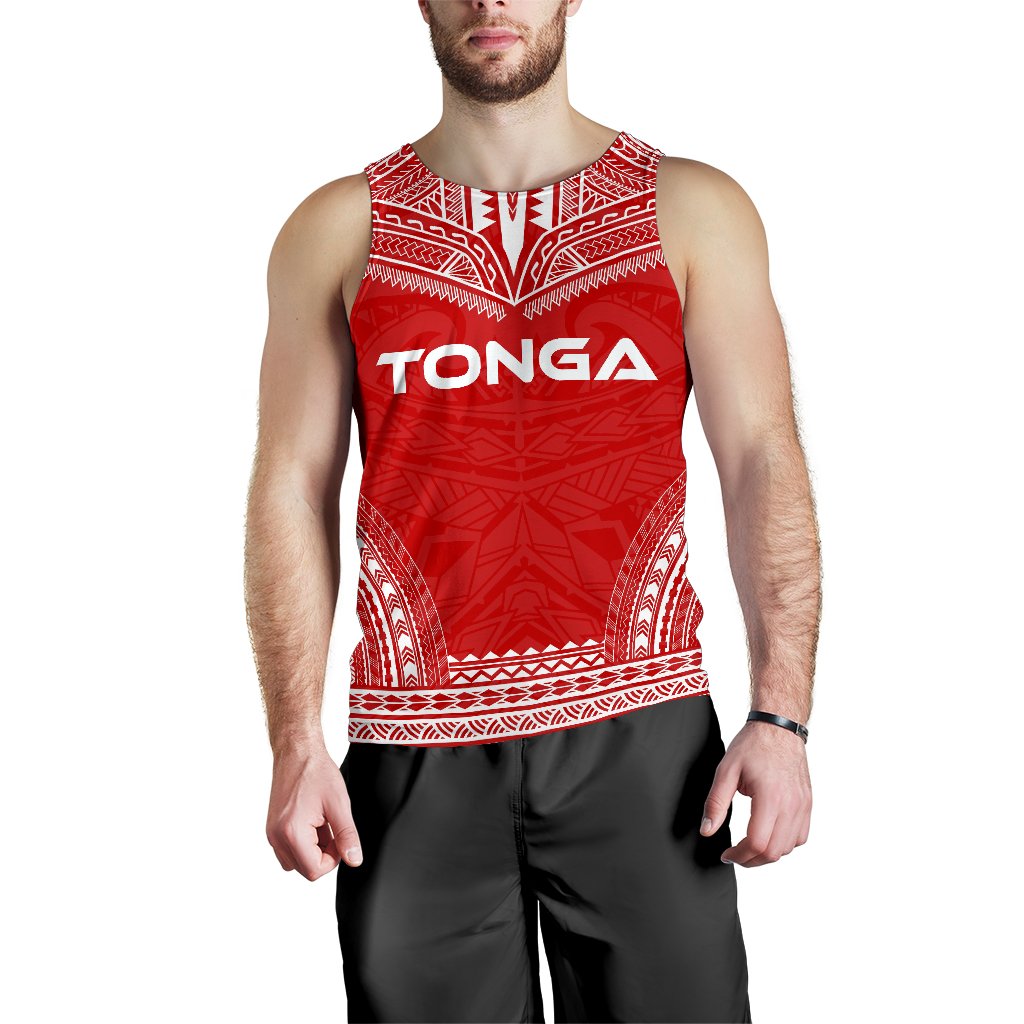 Tonga Men's Tank Top - Polynesian Chief Flag Version Red - Polynesian Pride