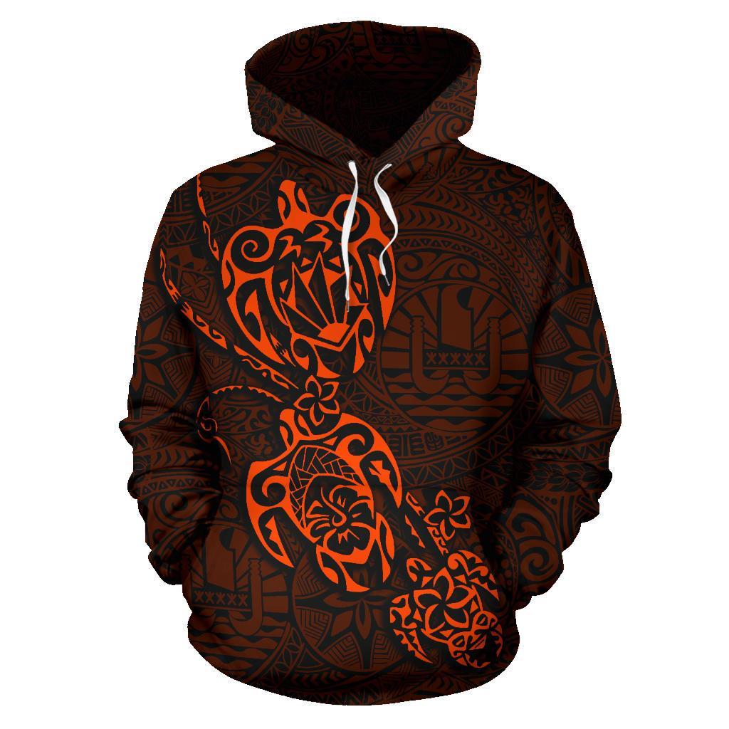Tahiti Polynesian Family Turtles Hoodie Orange Unisex Orange - Polynesian Pride