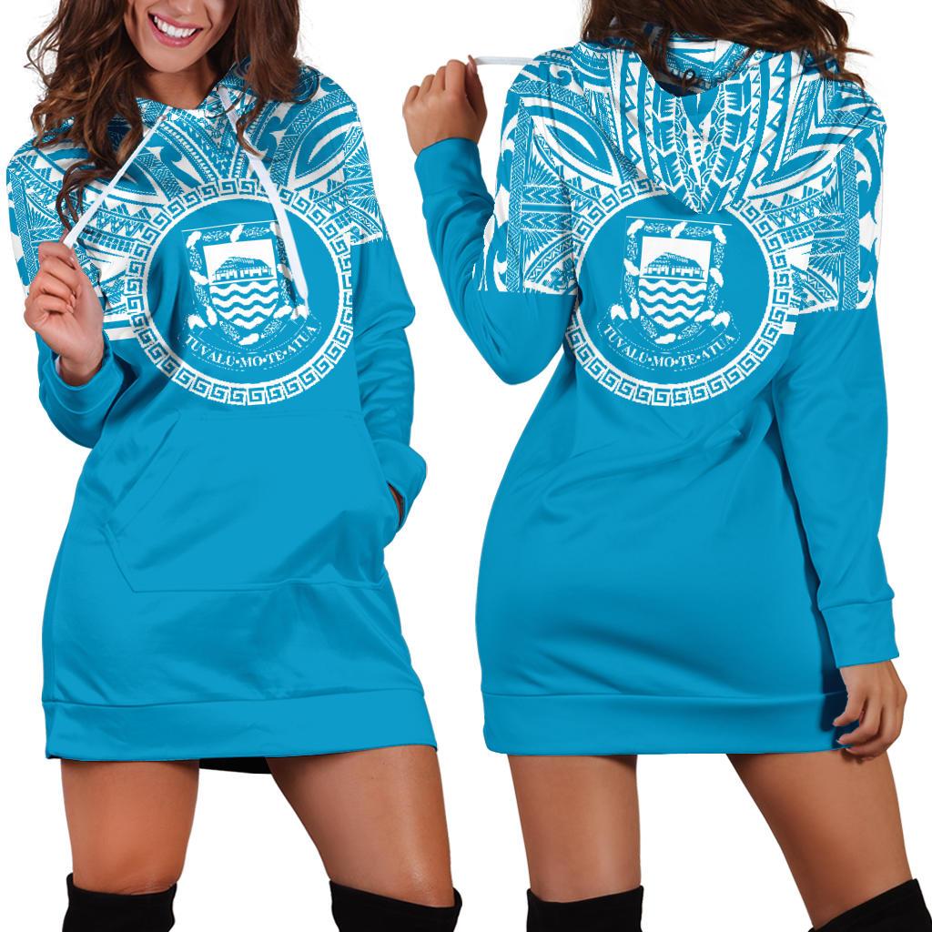 Tuvalu Women Hoodie Dress - Tuvalu Coat Of Arms Polynesian Flag Color Blue - Polynesian Pride