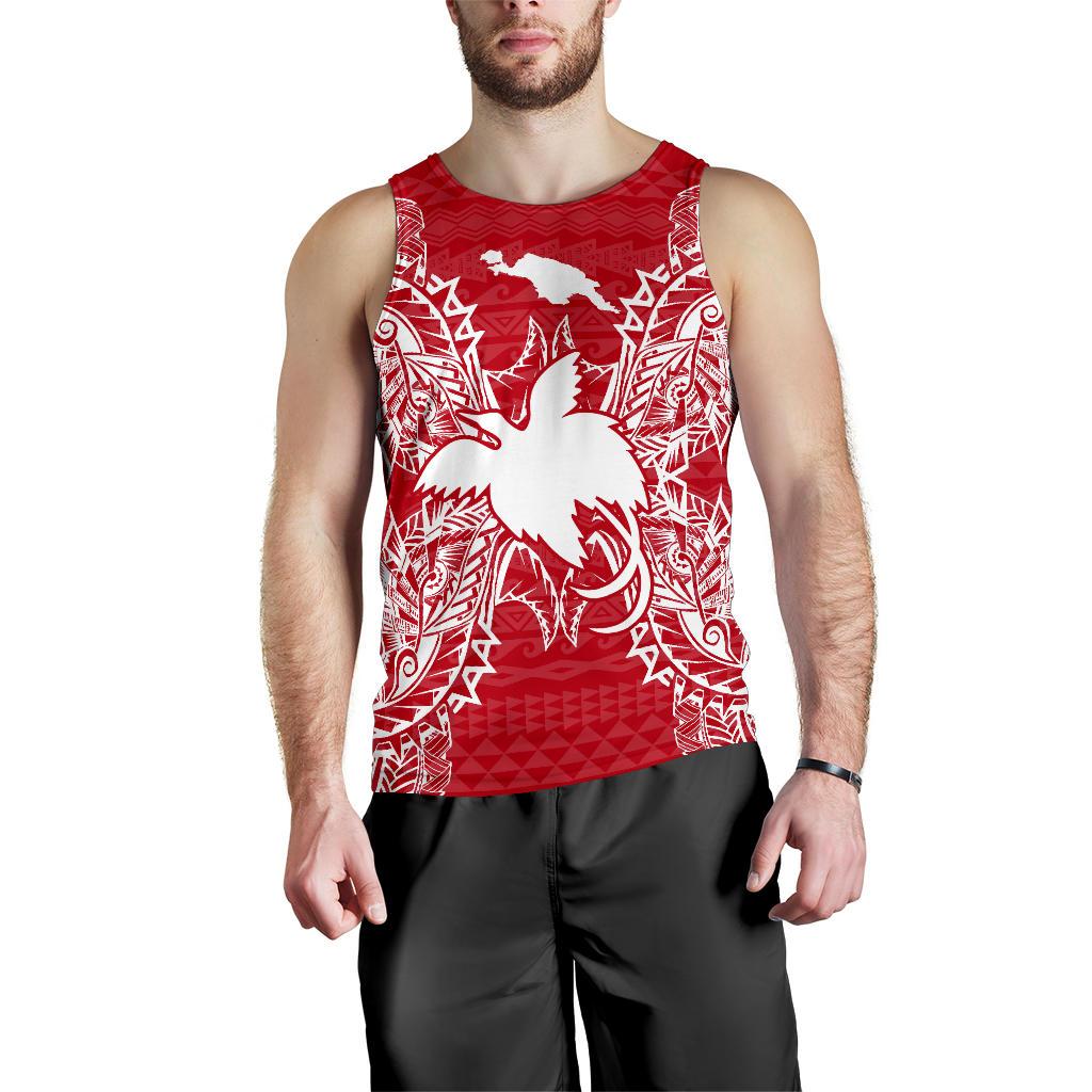 Papua New Guinea Polynesian Men Tank Top Map Red White Red - Polynesian Pride