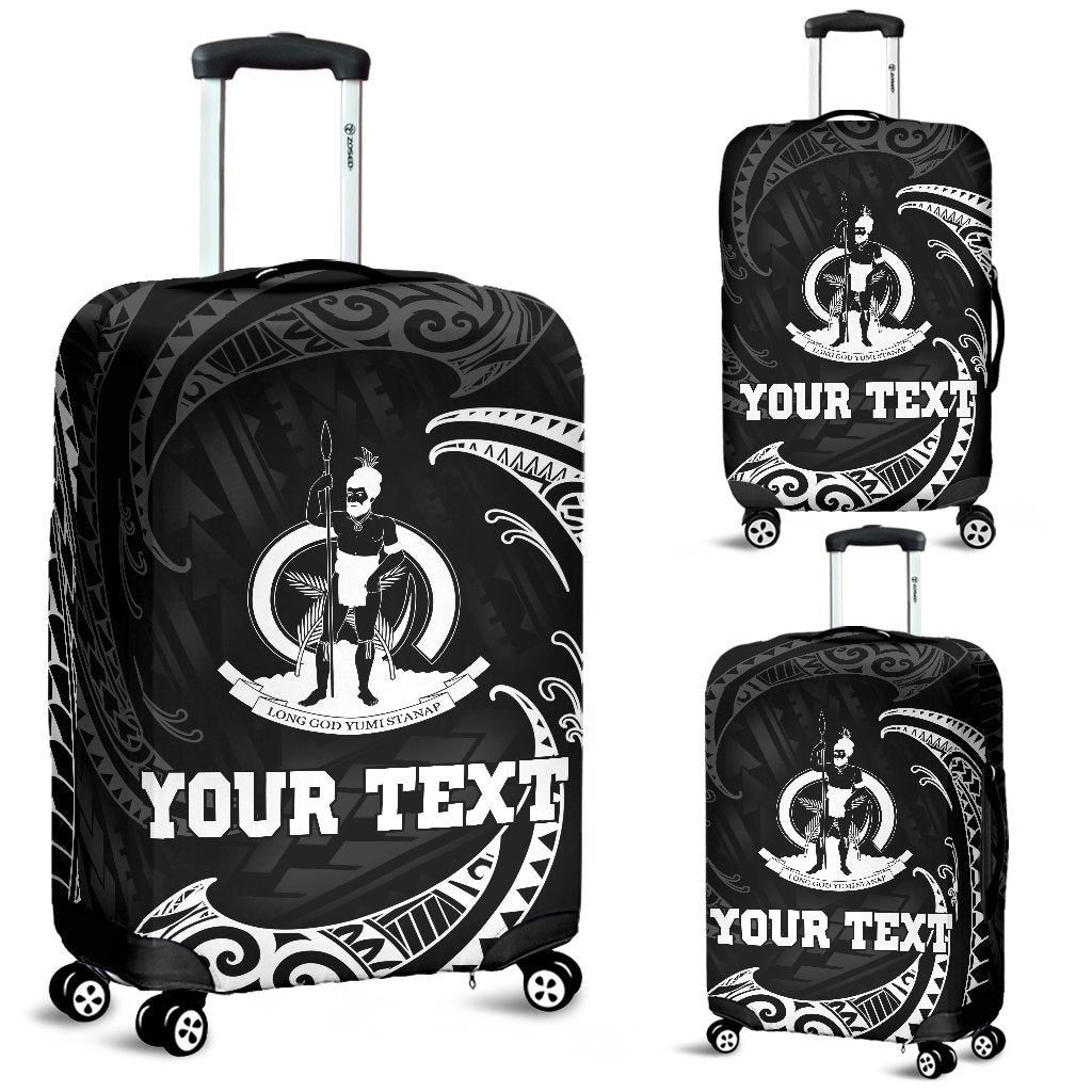 Vanuatu Polynesian Custom Personalised Luggage Covers - White Tribal Wave Black - Polynesian Pride