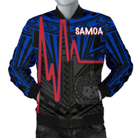 Samoa Men's Bomber Jacket - Samoa Seal With Polynesian Patterns In Heartbeat Style (Blue) Blue - Polynesian Pride