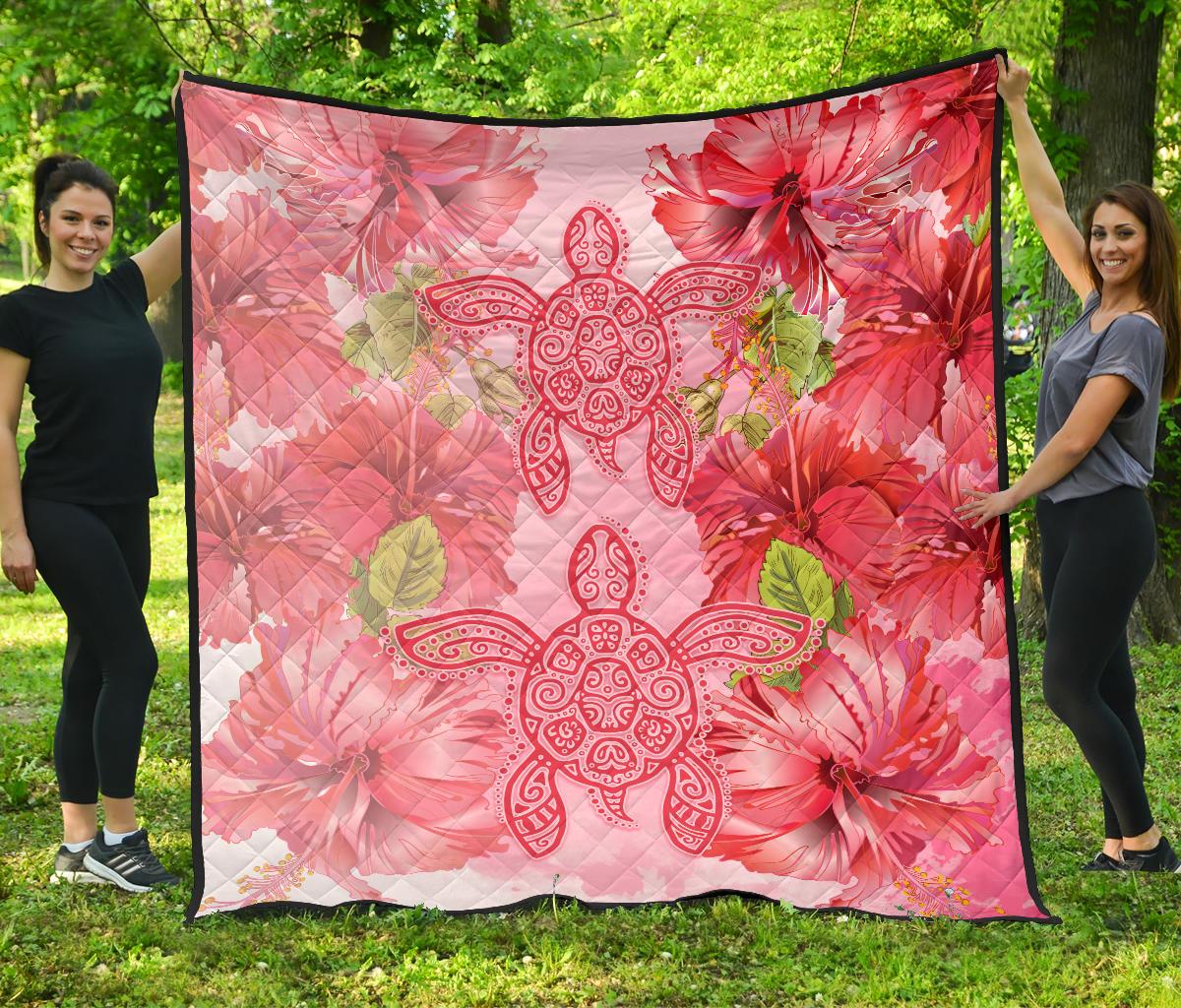 Hawaii Turtle Hibiscus Premium Quilt - Pink Style Pink - Polynesian Pride