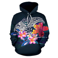 Polynesian Hoodie Manta Ray nd Hibiscus - Polynesian Pride