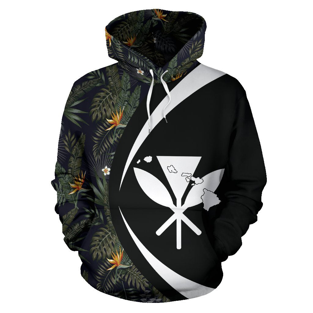 Kanaka Tropical Leaves and Flowers In The Night Hoodie Circle Style - Polynesian Pride
