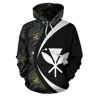 Kanaka Tropical Leaves and Flowers In The Night Hoodie Circle Style - Polynesian Pride
